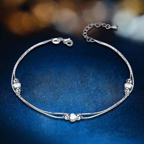 Romantic Double layer Heart Plata Charm Bracelets For Women Fashion Crystal S9 stamp Bracelets for gifts
