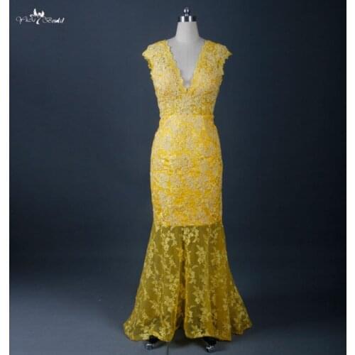 RSE676 Yellow Sexy See Through Bottom Mermaid Long Evening Dress With Cappa