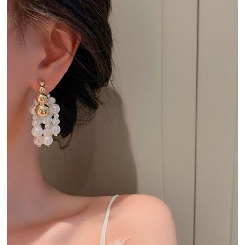 S925 Silver Needle Pearl Beaded Earrings Female Light Luxury Metal Tassel Stud Earring for Girls Super Fairy Wild Jewelry Gifts