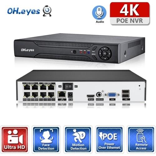 Face detection H.265 8ch*8MP 8ch PoE Network Video Recorder Surveillance 4K PoE NVR 8Channel For HD 8MP/5MP IP Camera ONVIF