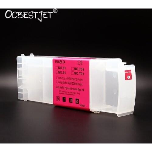 [Third Party Brand] 800ML Refilled Cartridge For HP 91 Refillable Ink Cartridge For HP Designjet Z6100 Z6100ps Printer 8 Colors