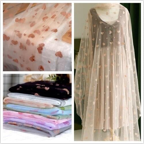 2Meters Sewing Fabric Tutu Glitter Heart Print Mesh Fabric Bronzing Tulle Skirt Net Gauze Fabric For Woman Blouse And Dress