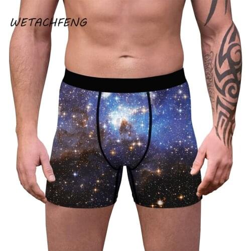 Comfortable Men Boxer Shorts Star Sky Print Mid-Waist Soft Summer Briefs Set Gay Sexy High Quality Underwear Plus Size Male Pant