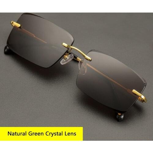 Vintage Rimless Glass Sunglasses Man Luxury Natural Crystal Stone Lens Sun Glasses Rectangle Goggles Woman Anti Eye Dry Scratch