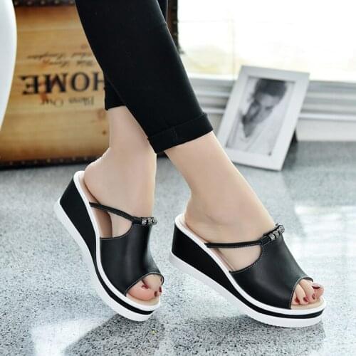 Free Shipping 2020 Fashion Women Shoes Summer New Style Womens Sandals Platform With High Heel And Wedge PU Leather Sandals