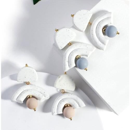AENSOA Trendy White Unique Polymer Clay Pendant Earrings For Women Fashion bead Geometric Drop Earrings Costume Jewellery New