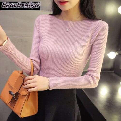 OHCLOTHING 2019 Spring Autumn cashmere fashion sexy big Slash neck women sweaters and pullover warm Long sleeve Knitted Sweat