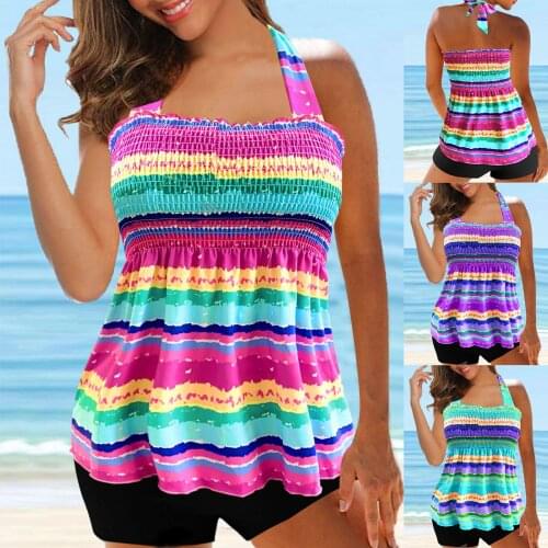 Womens Swimming Suit 2021 Tankini Large Swimwear Two Piece Bikini Set Digital Print Suspender Beach Split Swimsuit Купальник