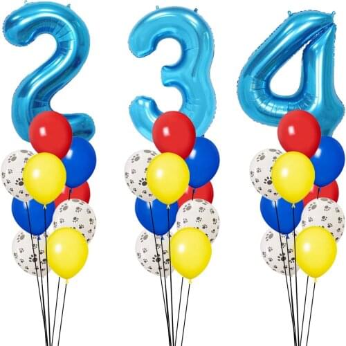 10Pcs/Set Birthday Party Decoration Balloons Dog Paws Blue 32inch Number Foil Balloon Baby Shower Party Decor Supplies