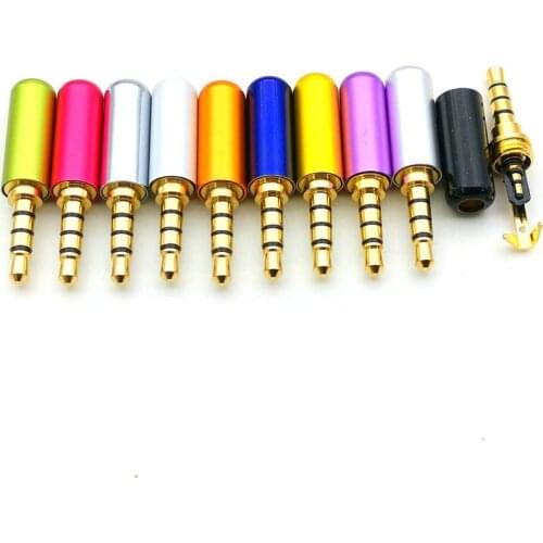 100pcs 3.5mm 4Pole plug Audio Gold Plated Male Connector for DIY Headset Earphone