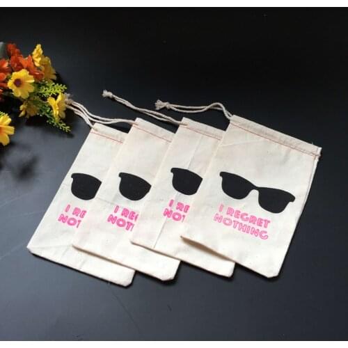 10x I Regret Nothing Cotton Muslin bags Hangover Kits Party Bag