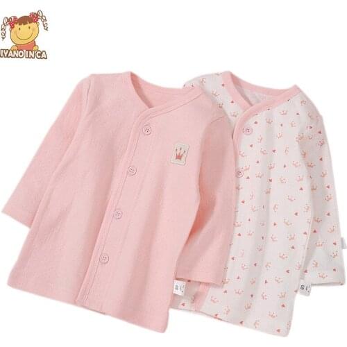 2pcs/set Baby T-shirt Print Top Cute Cartoon Solid Color Pajamas Baby Boys Girls Long Sleeve Underwear 2020 New