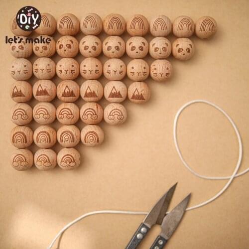 Lets make 30Pcs 16mm Beech Wood Printing Round Beads BPA Free Eco-Friendly DIY Wooden Crafts Jewelry Cartoon Pictures Toys