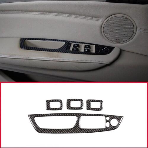 4pcs Real Carbon Fiber Sticker For BMW X5 E70 X6 E71 2008-2013 Car Interior Window Lift Butoon Frame Trim Left Hand Drive
