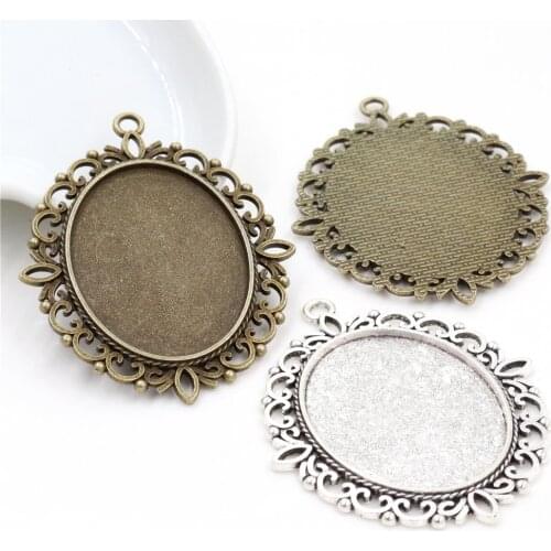 5pcs 30x40mm Inner Size Antique Silver Plated And Bronze Colors Plated Pierced Style Cabochon Base Setting Charms Pendant