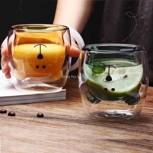 3D 2-tier Lovely Panda Bear Innovative Beer Glasses Heat-resistant Double Wall Coffee Cup Morning Milk Glass Christmas Gift