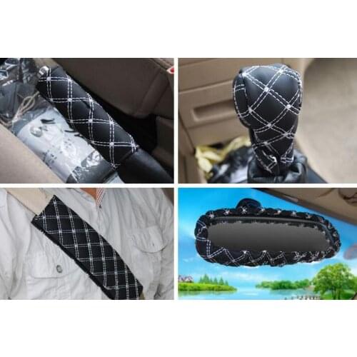 Car Hand Brake Cover shift knob rearview mirror Cover Gear Set Wine Series Shift Set Manual Block