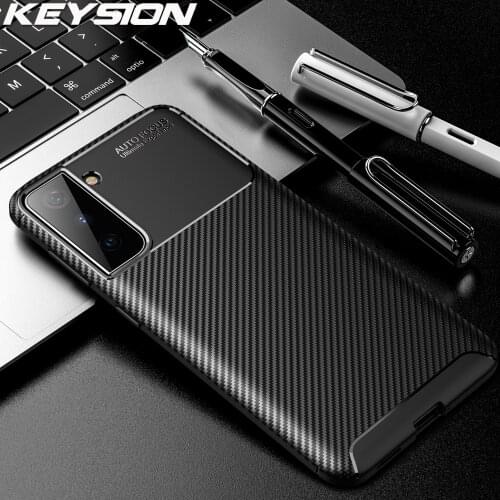 KEYSION Phone Case for Samsung S21 Ultra S21 + Plus Carbon Fiber Texture Soft Silicone Shockproof back Cover For Galaxy S21 Plus