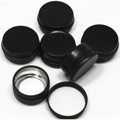 10ps 10g black container metal Cream Jar,Lightproof Cream container with lids Empty aluminu Cosmetic jar with black metal cap
