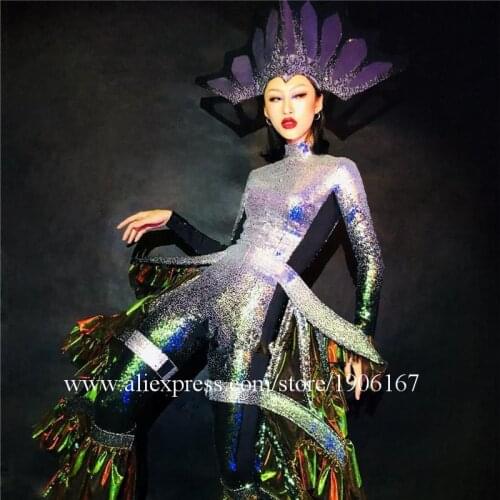 Nightclub Bar GOGO Dance Team Fluorescent Show Clothes Gradient Ocean Party Stage Green Dragon Costume Halloween Cosplay Dress