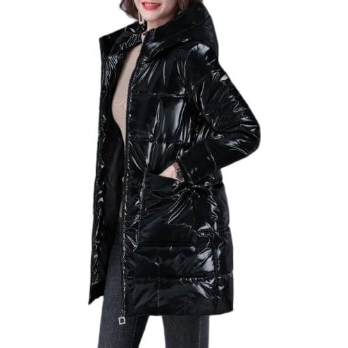 Glossy No Wash Down Cotton Coat Female New Womens Winter Coat Parkas Hooded Quilted Thicken Warm Snow Winter Jackets 2021 W941