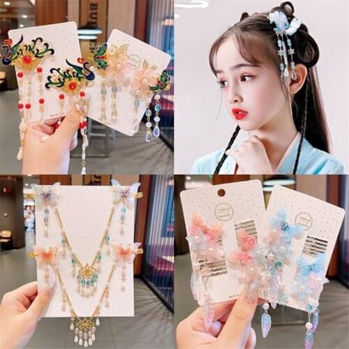 Chinese Clothing Headdress Childrens Phoenix Hairpin Chinese Wind Hair Accessories Tassel Step Shake Ancient Accessories Fairy