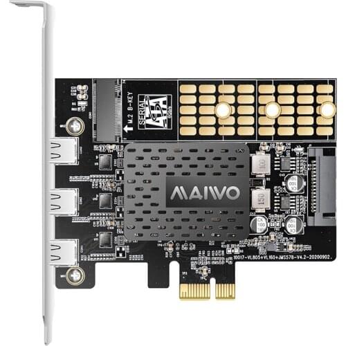 MAIWO Expansion Card PCIE X1 To 3 Port Type C with Built In M.2 Solid State Disk Adapter Card Supports 2280 SSD USBC M2 SATA