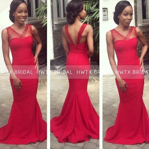 Red Sexy Backless Mermaid Evening Dresses Sleeveless African Women Long Formal Prom Party Gown Robe De Soirée De Mariage