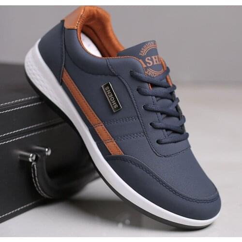 Men Business Casual Shoes PU Leather Non-slip Lace Up Running Male Sneakers Soft And Lightweight Leisure Footwear Breathable