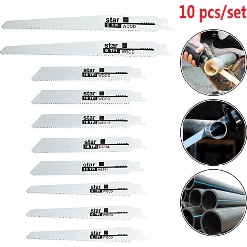 10PCS Reciprocating Saw Blade Bi-Metal High Strength Woodworking Metal Cut Blade Power Tool Extended Curve Saw Blades