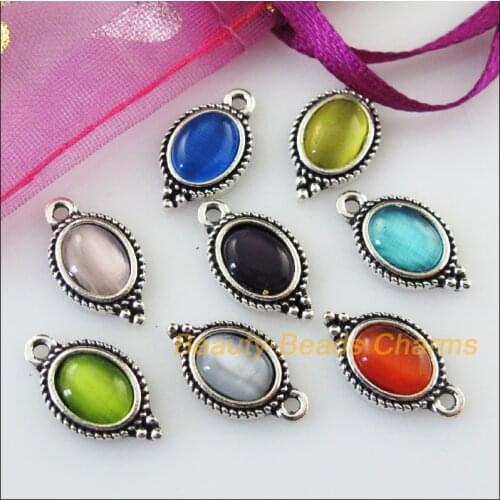 Fashion 16 New Tibetan Silver Retro Charms Stone Oval Pendants Mixed 9x16.5mm