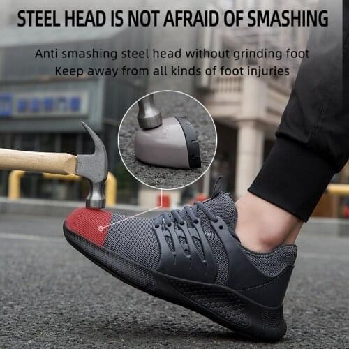 Mens Lightweight Work Shoes Steel Toe Puncture-Proof Safety Boots Non-slip Breathable Deodorant Mesh Sneakers Men Big Size 46