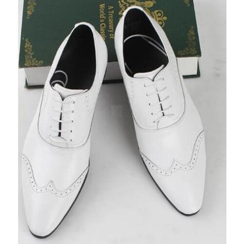 Brown Black White Formal Suit Shoes Genuine leather Fashion Hot Dress Wedding Party Shoes Male