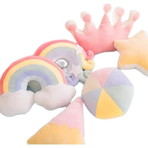 Cloud Plush throw Pillow soft Rainbow color Stuffed Star Pillow Baby Kids Girls Moon Cushion meteor Sofa Home Decor sky series