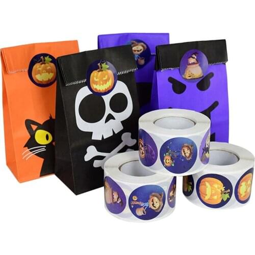 500Pcs/Roll 1.5inch Halloween Pumpkin Witch Self Adhesive Paper Stickers For Candy Bag Box Gift Packaging Sealing Sticker Labels