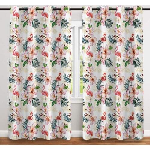 2 Pcs/set Flamingo Thickened Cloth Curtain Nordic Window Blackout Curtains for Bedroom and Living Room