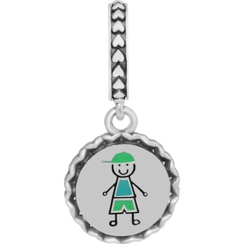 Genuine 925 Sterling Silver Boy Stick Figure Dangle Beads Charms Fits Pandora Bracelets DIY Jewelry Making Berloques