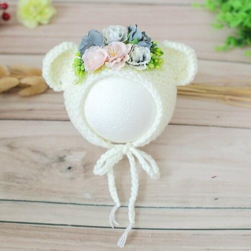 Lovely Teddy Bear Bonnet Photo prop Newborn Bear hat Christmas gift Handmade crochet bonnet photography props