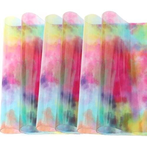 AHB 22*30cm 1pc Transparent Vinyl PVC Fabric Faux Leather Sheet Colored Cloud Printed Synthetic Leather Handmade Crafts Supplies