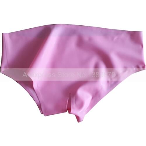 Pink Latex Rubber Women Panties with Crotch Open Knickers Sexy Lingerie Briefs S-LPW013