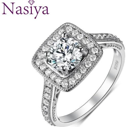 S925 Sterling Silver Ring White Gold Square Shape Halo Moissanite Engagement Ring for Women Luxury Jewelry 6.5mm Moissanite