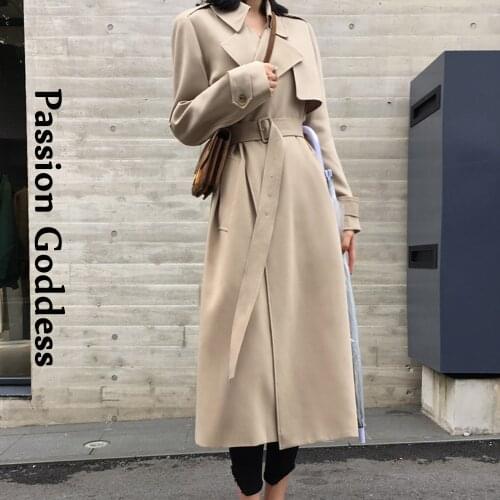 Elegant Women Long Trench Coats Chic Outerwear Plus Size Long Windbreaker with Belt Turn Down Collar Trench Coat Office Lady