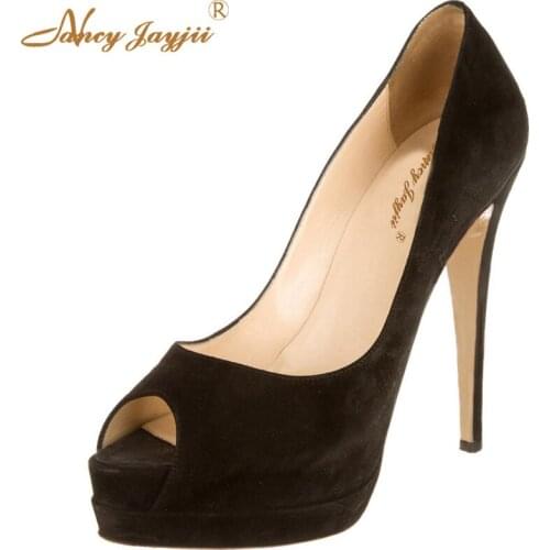 Women New Fashion Black Suede Peep-Toe Stiletto Pumps High Heels Pumps Shoes For Woman,Party Evening Casual Large Size 4-16