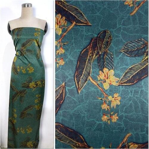 Heavy Satin Silk Fabric Shirt Skirt Inkjet 25 Mum Stretch Cracked Yellow Gold Leaf