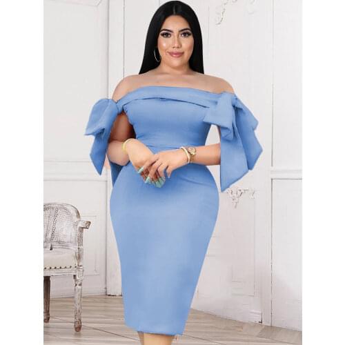 Evening Party Dress Women Off Shoulder Bodycon Knee Length Elegant Birthday Cocktail and Event Dresses with Bow Tie Dropshpping
