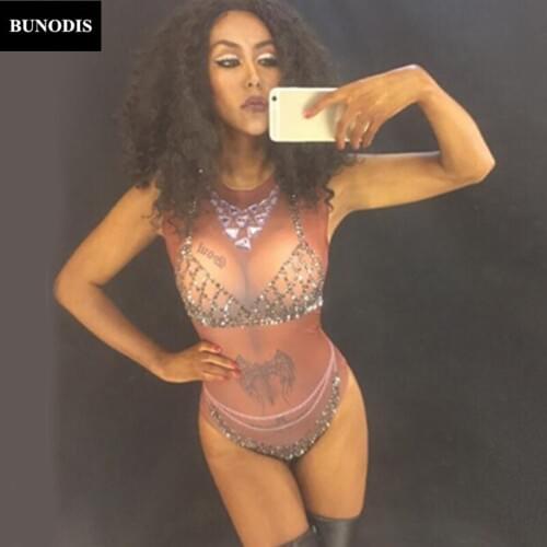 ZD048 Sexy Black 3D Printing Rhinestone Women Jumpsuit Birthday Celebrate Sexy Bodysuit Nightclub Singer Performance Stage Wear
