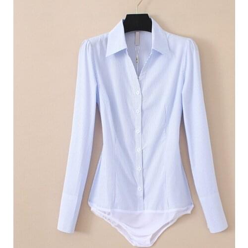 Women Blouse 2020 Long Sleeve Turn-down Collar V Neck Sexy Slim Bodysuit Shirts Elegant Stripe Ladies Blouses Work Clothing 4XL