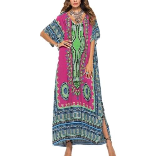Womens Long Beachwear Print Cover Up Casual Fashion Beach Dress Swimsuit