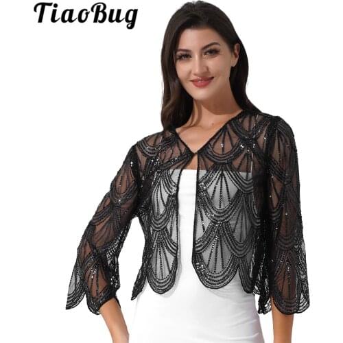 Womens Bridal Sequin Hollow Lace Long Sleeve Shawl and Wraps Shrug Bolero Open Front Cardigan Jacket Wedding Wraps Cover Up