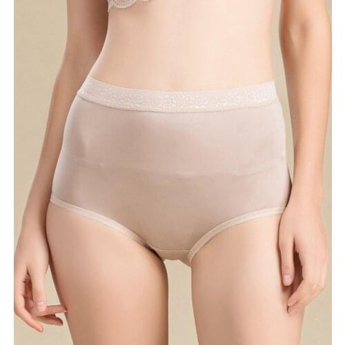 Womens 100% real silk high rise lace waist panties briefs Underwear Lingerie plus size M L XL 2XL 3XL 1005